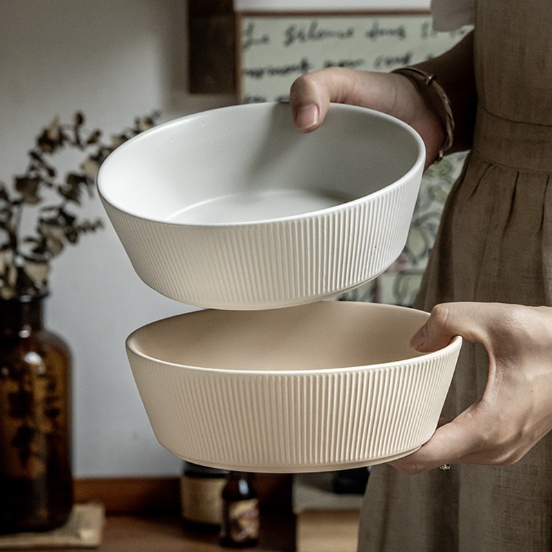 巷子尾浮雕质感 超实用菜碗复古陶瓷碗沙拉碗简约深盘(18CM)