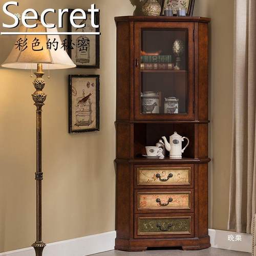 美式典彩tlznfgyl绘别实木小户型橱柜厨书柜墅酒柜墙角古柜转角子