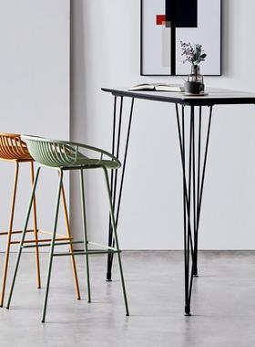 J^北欧铁艺高脚凳55cm427m现代简家用黑色塑约料吧镂凳70c吧台椅