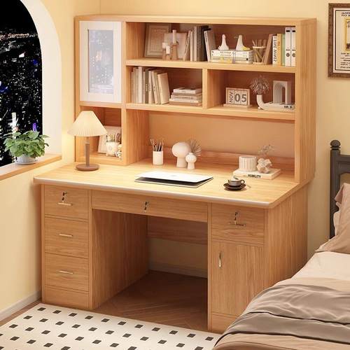 书桌桌书架书柜一体桌子卧办公带抽KDT屉学生写室字桌用台家式电