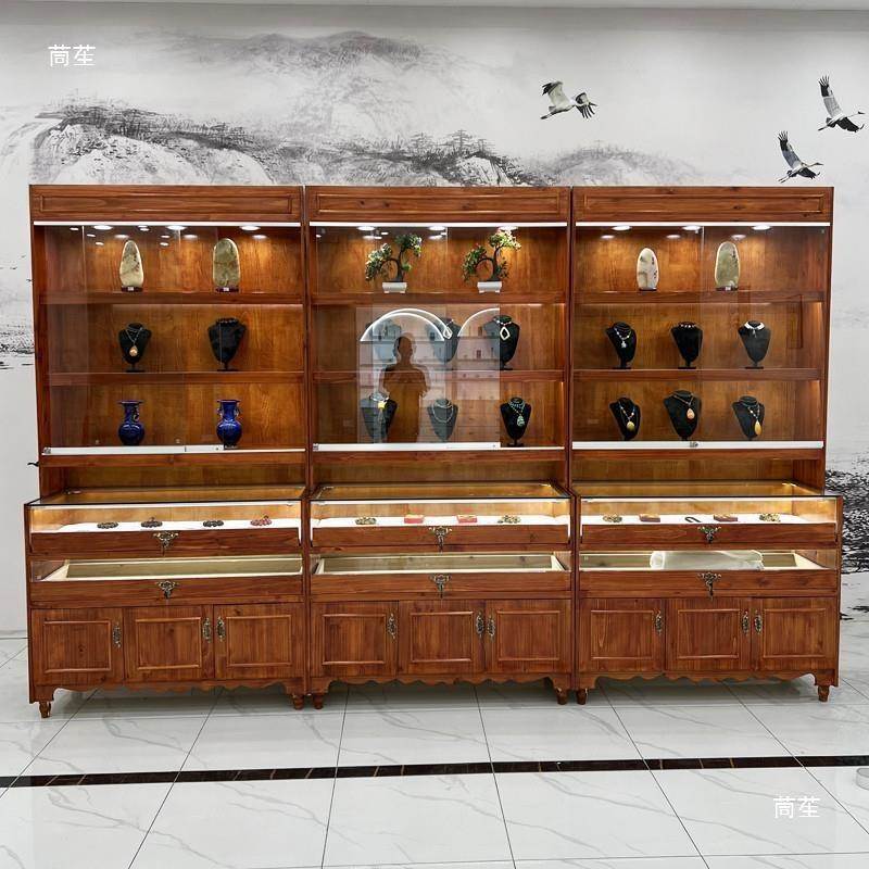 复实木古古珠宝展示柜M玩玉器透明陈列柜饰蜜蜡饰品UWD玻璃首中