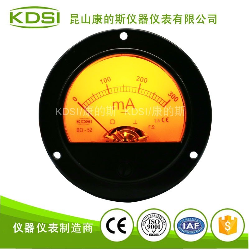 指针式圆形电流表 背光表BO-52 DC0-300mA黄色背光电压9V