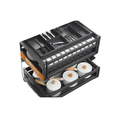 A12WLR篮碗柜抽屉式拉篮厨篮铝合金抽中收纳三层碗抽内置房橱赵之