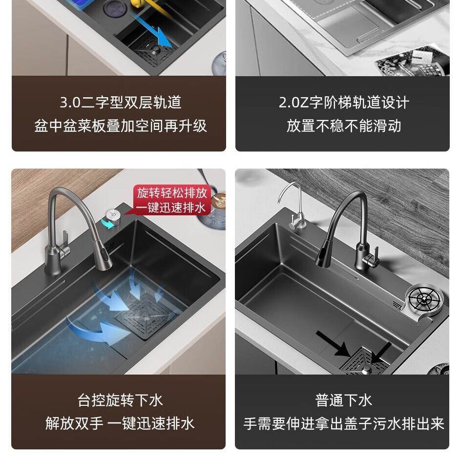 厨房洗菜加3PP04不锈钢水盆槽大单碗槽多功能家用厚手工洗槽台下