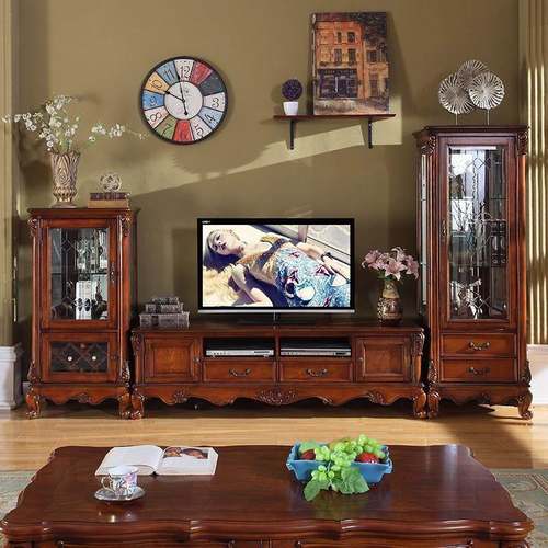 美柜式全实电视机柜茶几组合家用KKQ小户型客酒柜欧式卧室地木厅