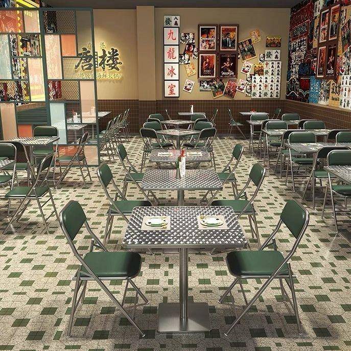 连锁餐厅桌椅组合小吃奶茶店冰室复古烧烤吧商用不锈钢椅可折叠