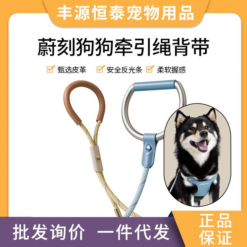 VOOCOO蔚刻狗狗牵引绳背心式背带马鞍造型皮革金属环牵引外出遛狗