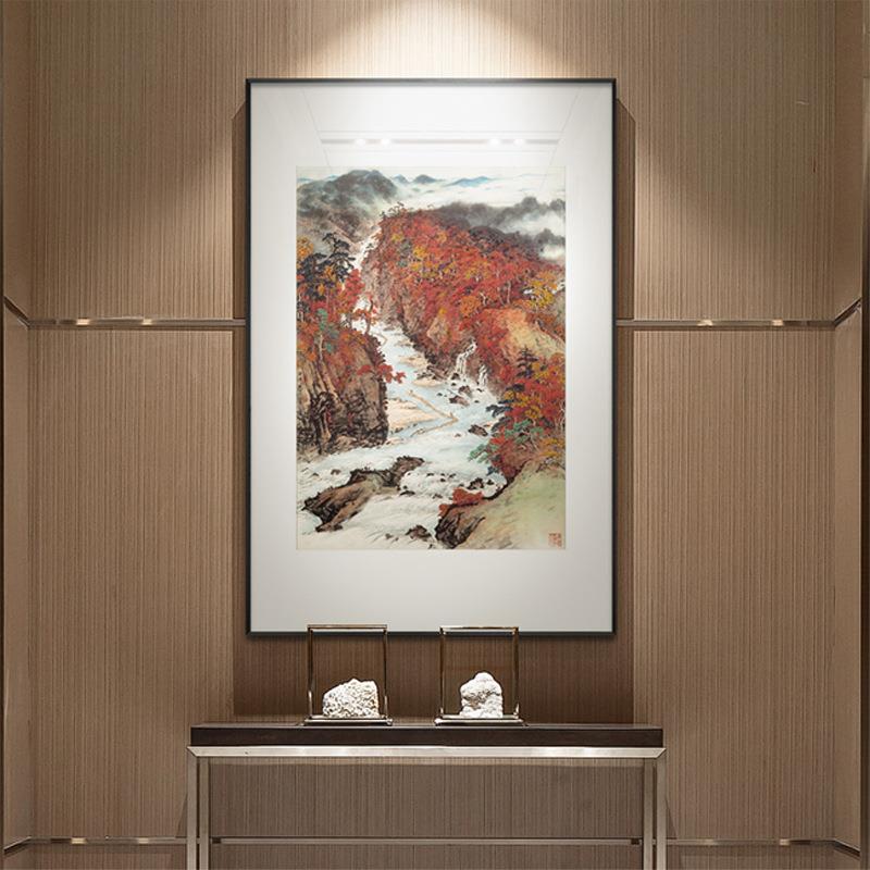关山月秋溪放筏新中式装饰画客厅玄关书房山水国画办公室风水挂画