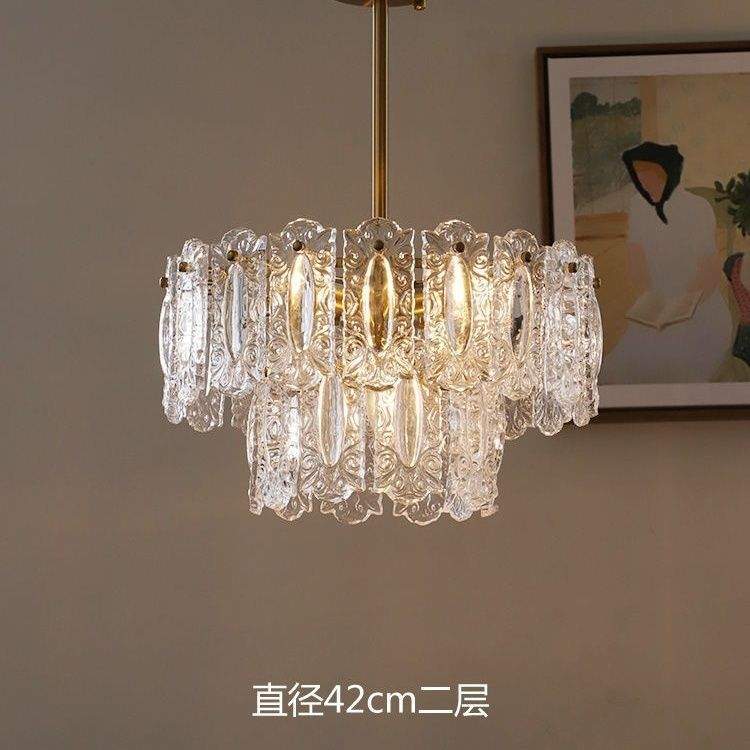 法式奶油风客厅玻璃吊灯后现代美式简约轻奢餐厅卧室水晶吸吊两用