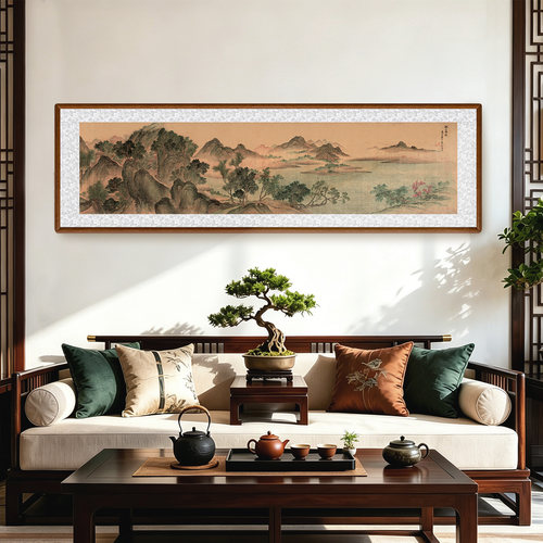 湖山春暖图新中式山水画装饰画