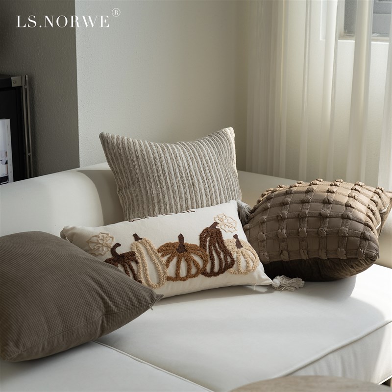 美拉德风抱枕南瓜腰枕沙发靠垫中古风客厅装饰靠枕套绣花床头靠垫