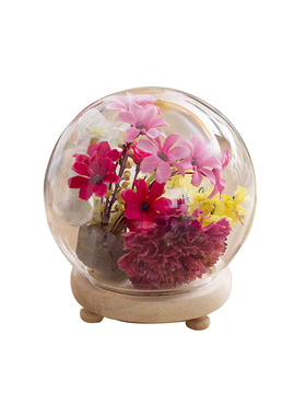 发光永生花玻璃罩防尘罩diy装饰桌面摆件干花透明展示盒玻璃罩子