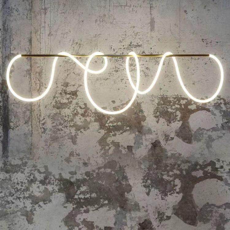 极简餐厅吧台吊灯管缠绕线条灯长条餐桌音符艺术设计师创意个性灯