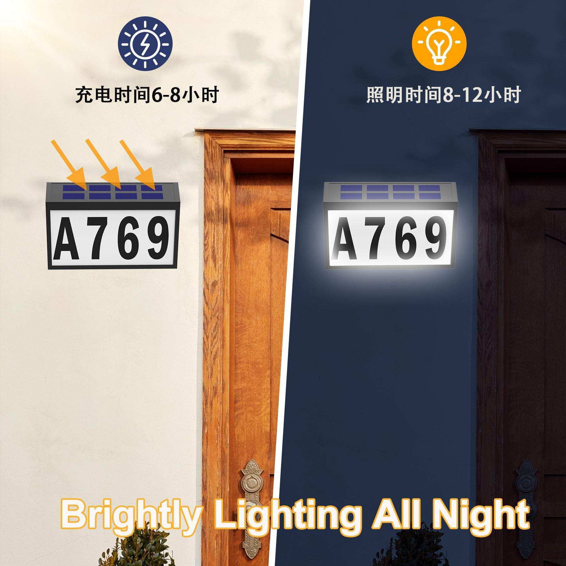 太阳能门牌灯号码牌灯指示壁挂门灯LED光控防水发光门牌灯