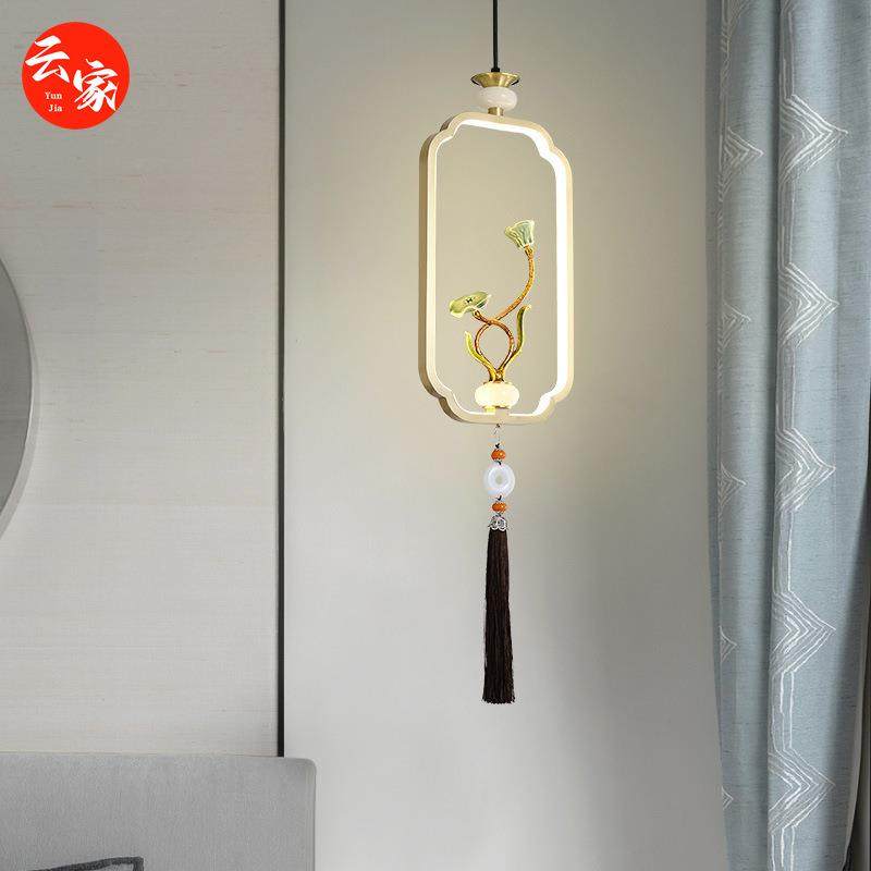 新中式全铜小吊灯单头床头灯玄关过道灯阳台古典茶室卧室书房灯具