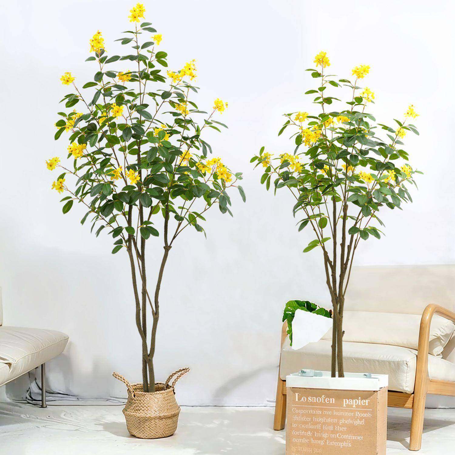 高级仿真绿植茉莉花树盆栽摆件室内假花造景人造植物