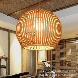 竹编吊灯东南亚风格 复古快餐厅过道吧台灯竹艺手工编织店面灯具