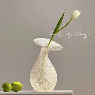 白色花朵透明玻璃花瓶法式 郁金香插花水养花器小众复古 浪漫风格