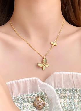 真金电镀吊坠项链时尚潮流宫廷风锁骨链法式轻奢高级感项饰女