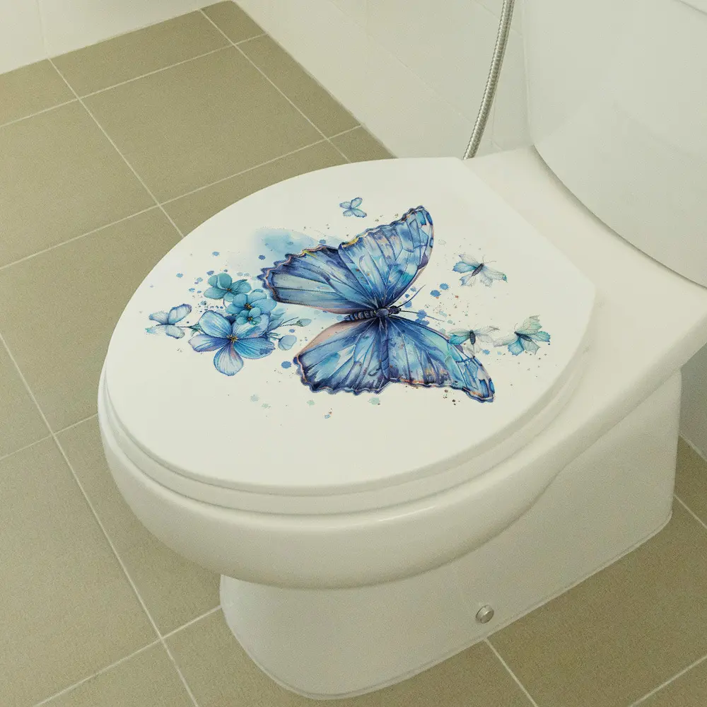 尚易pv自粘可移除马桶贴蓝色防水浴室墙贴定制