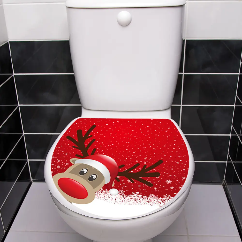 尚易sp-w001圣诞节雪花麋鹿马桶装饰墙贴自粘浴室直采马桶贴