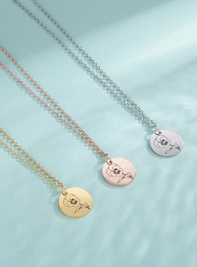 工厂直供激光圆牌304不锈钢吊坠女款项链货源