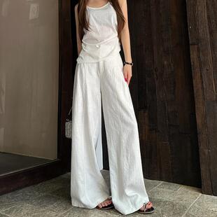 直筒棉麻休闲裤 白色亚麻苎麻阔腿裤 高腰垂感老钱风西装 薄款 女夏季