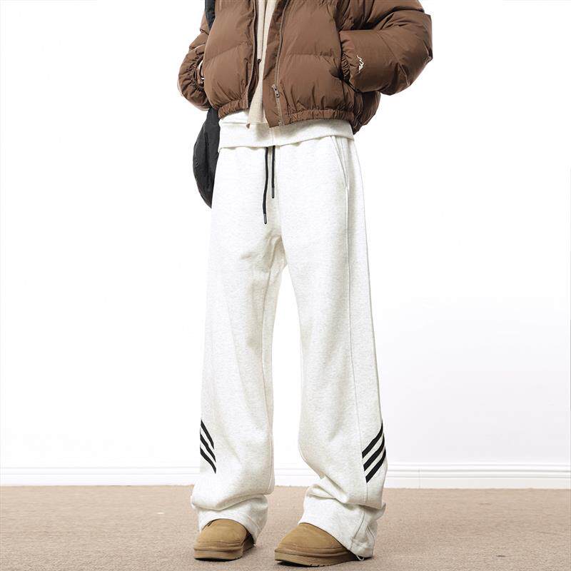 0123Start 美式覆古条纹卫裤女宽松阔腿直筒垂坠感休闲运动裤子