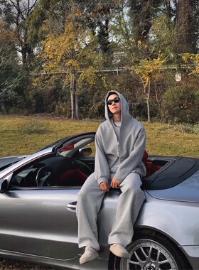 G哥工作室 春秋重磅纯色宽松廓形拉链开衫潮连帽叠穿卫衣男士帽衫