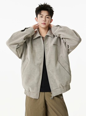 美式pu皮衣机车夹克外套男潮牌春秋新款街头宽松休闲翻领痞帅上衣