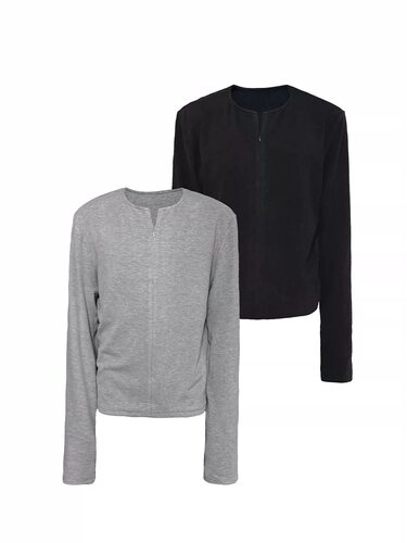 JCAESAR LONG SLEEVES隐形半开拉链长袖 优可丝混纺 圆领合体