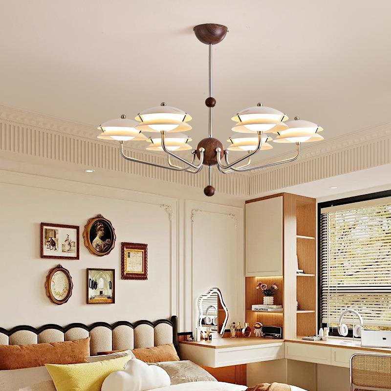 法式奶油风客厅吊灯复古高级感胡桃木大厅灯简约中古风餐厅卧室灯