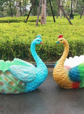 仿真孔雀花盆摆件玻璃钢雕塑盆栽花缸钵户外花园商场草坪小区装饰