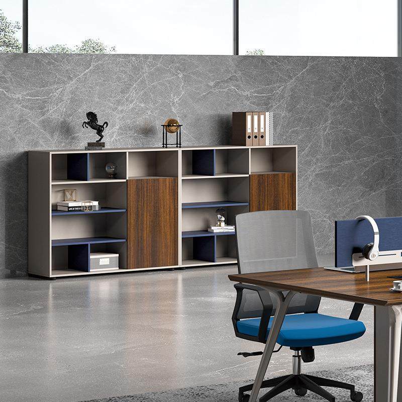 双门木质文件柜书柜 办公室档案资料储物柜板式移动推拉门矮柜