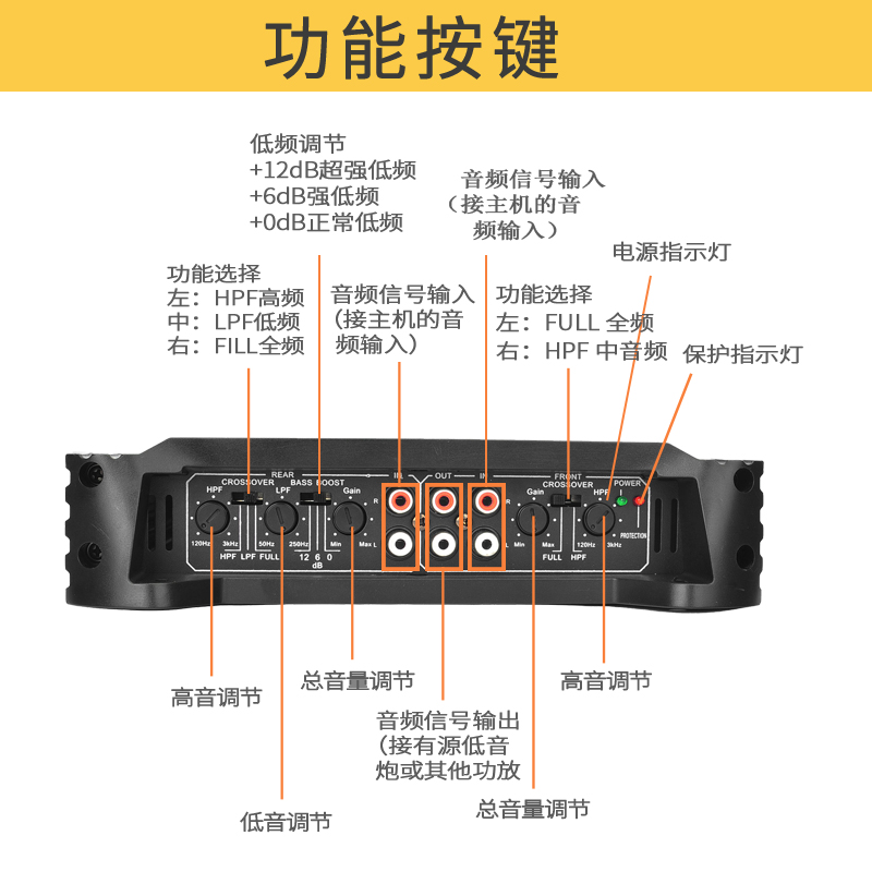 汽车功放12V大功率汽车车载四路功放4I声道可推低音炮功放音响功