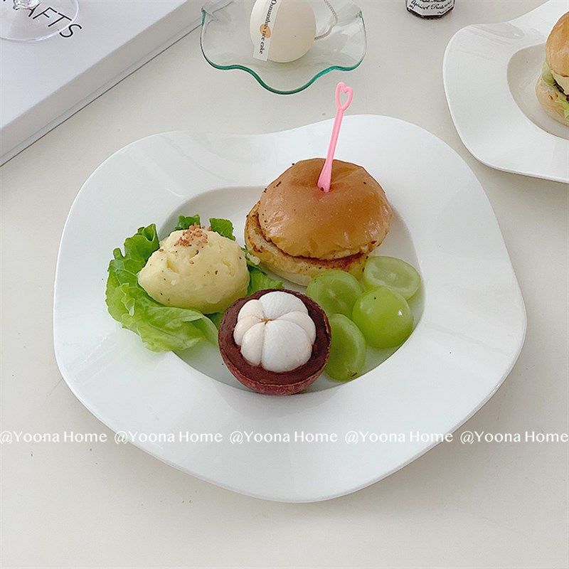 Yoona韩国ins餐盘子异形陶瓷沙拉碗西餐果盘波浪边餐具