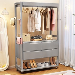 鞋架一体高颜值入门衣帽架家用房间挂衣服架子可移动带抽屉置物架
