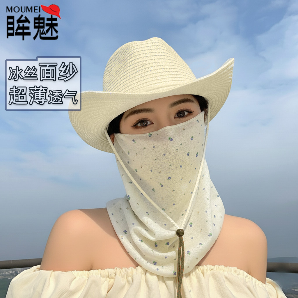 2026新款夏季冰丝超薄透气面罩女款韩版碎花挂耳式易呼吸面巾面纱