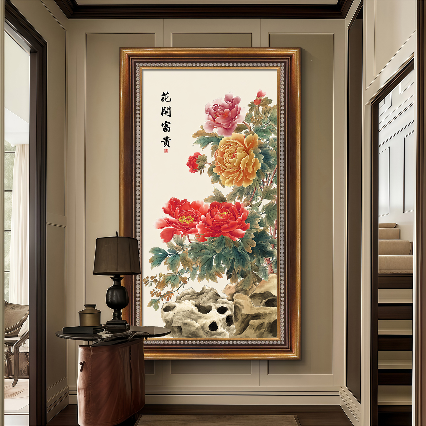美式入户玄关装饰画花开富贵新