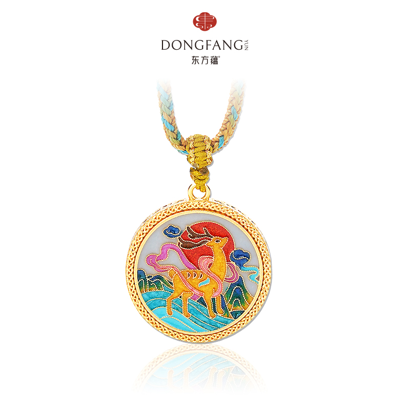 足银999珐琅鹿鹤同春项链吊坠