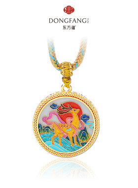 足银999珐琅鹿鹤同春项链吊坠