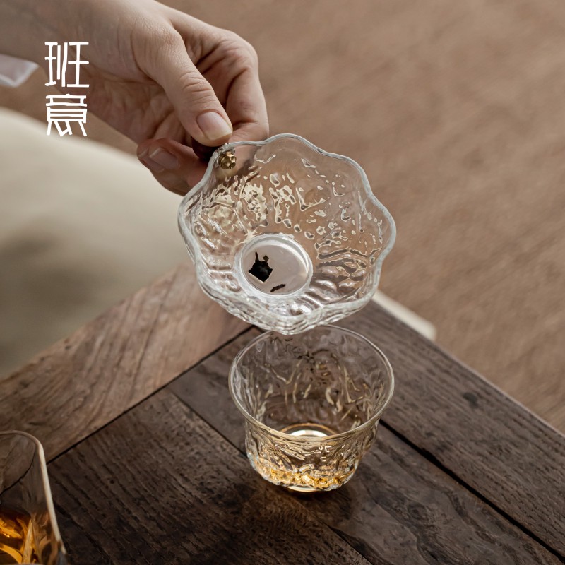 班意日式玻璃茶漏一体玻璃茶滤网超细茶叶过滤器精品创意功夫茶具