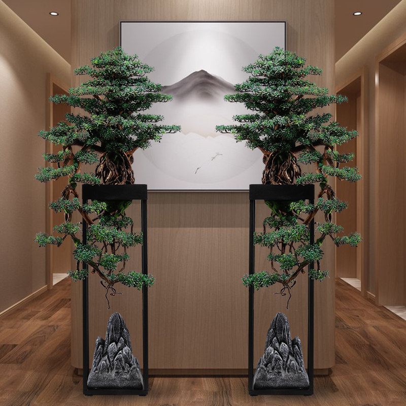 仿真迎客松迎宾绿植物客厅入户假树落地酒店会所过道大型开业摆件