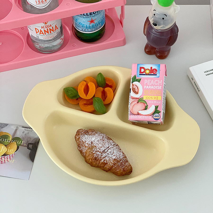 Endless stars 韩式ins风奶黄色陶瓷分格盘3格分餐盘早餐盘儿童