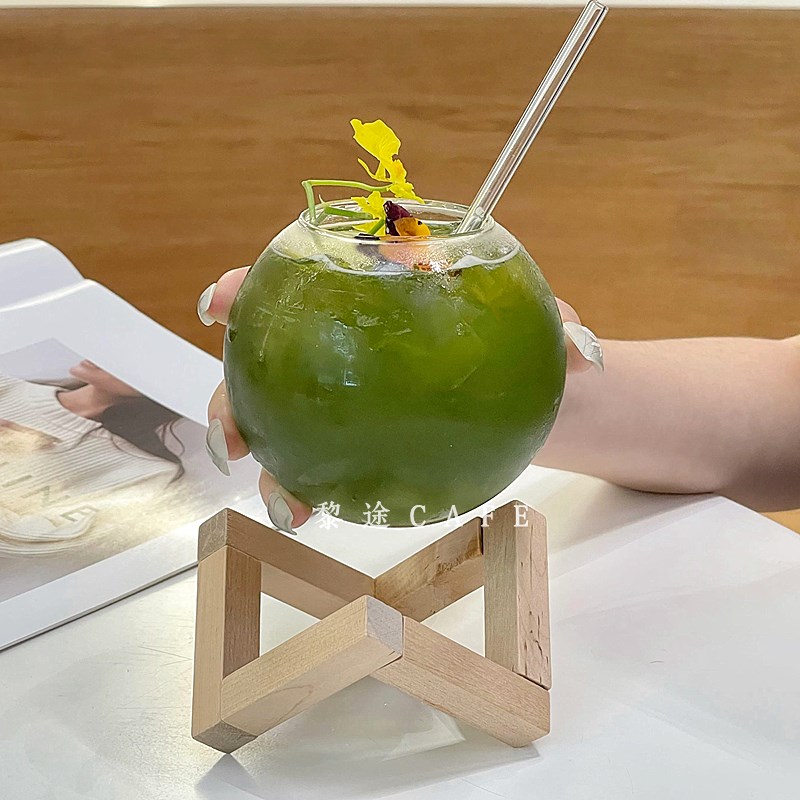 氛围感ins风高颜值咖啡玻璃杯个性月球造型水果茶杯气泡水果汁杯