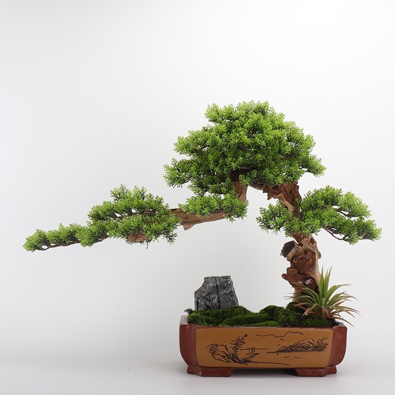 新中式仿真迎客松树绿植花艺摆件售楼中心走廊展厅酒店玄关装饰品