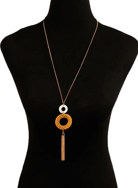 欧美饰品 编织柳条吊坠项链 女士时尚贝壳流苏项饰毛衣链