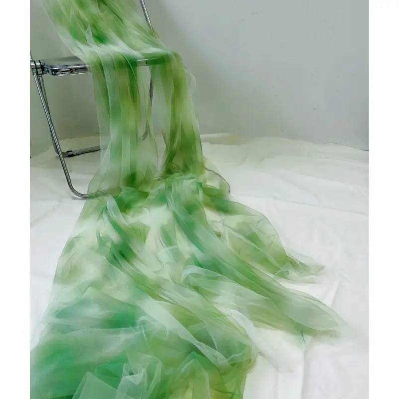 装饰布料布料中式中国幔古风色纱吊顶纱幔幔渐变纱绿色婚