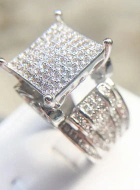 欧美嘻哈风微镶锆石爱心戒指重工设计感满钻复古指环潮流新款饰品