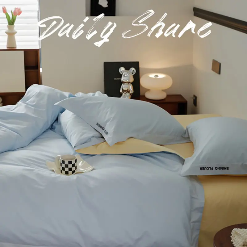 轻奢100支长绒棉贡缎四件套全棉 简约双拼床单被套纯棉三件套床品